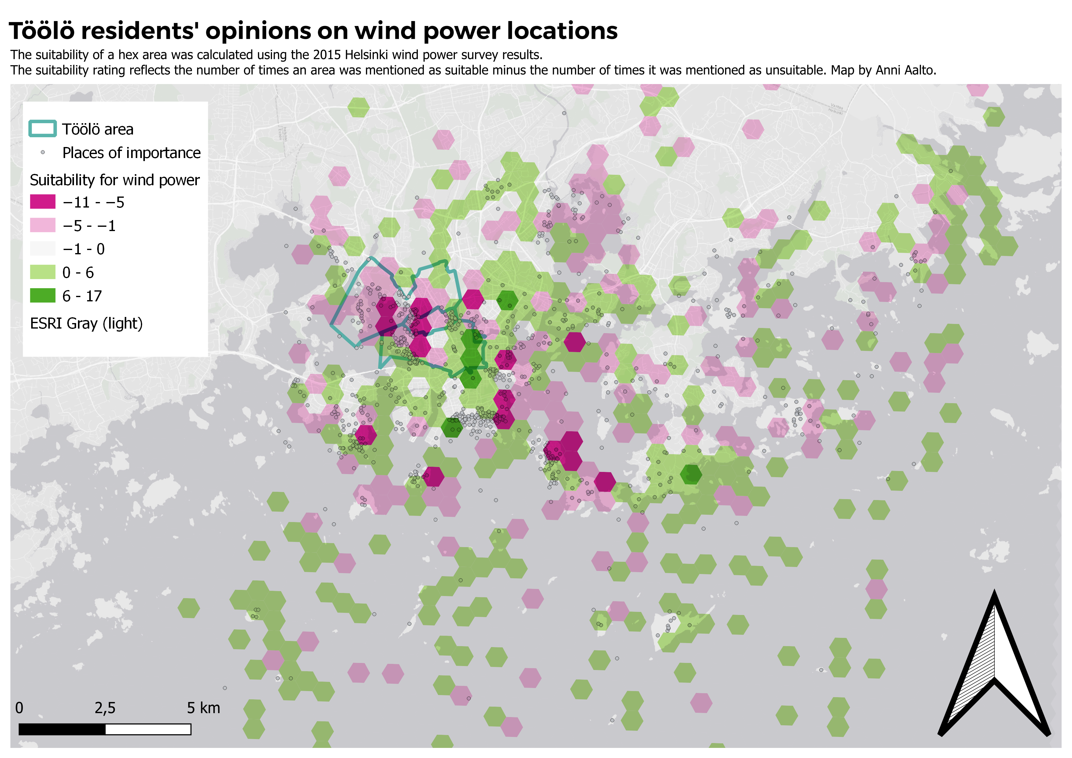 Wind power sentiment map - Töölö residents